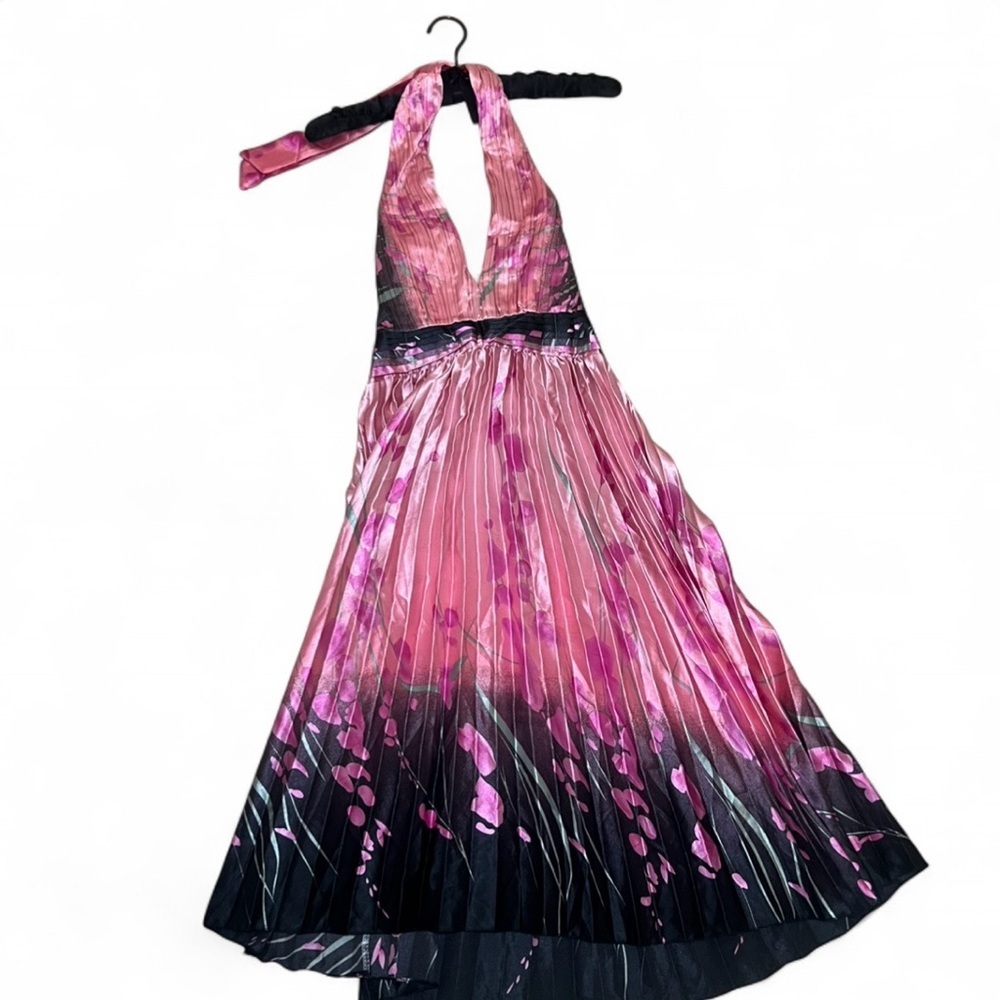 Karen Millen Y2K Pink and Black Halter Maxi Dress